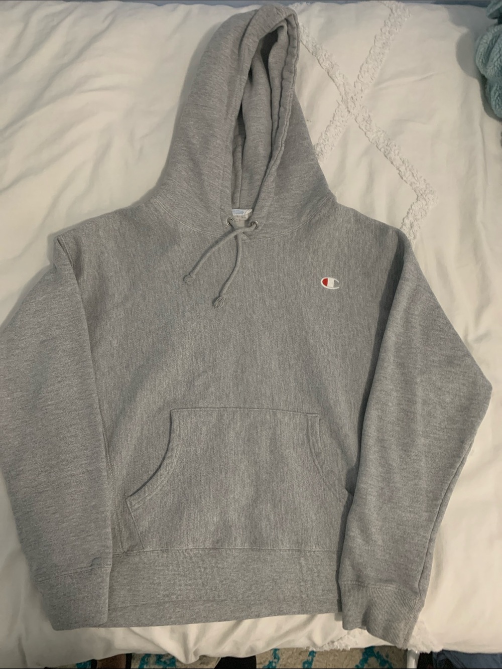 Champion Light Gray Pullover Hoodie with Small Logo
